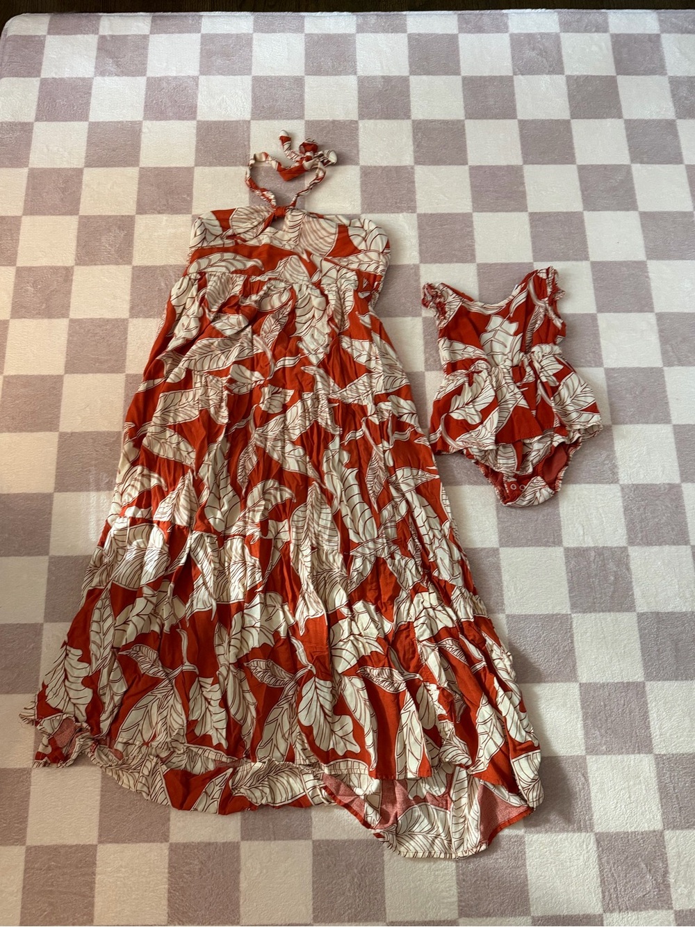 PatPat Red and White Tropical Maxi Dress with Matching Baby Swimsuit